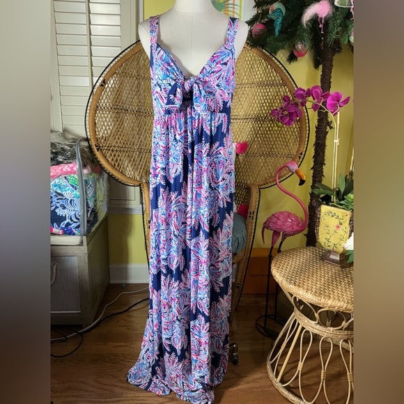 Lilly Pulitzer NWT Maui Maxi Dress Miss Shell Oyster Bay Blue Size 0 - Picture 9 of 12